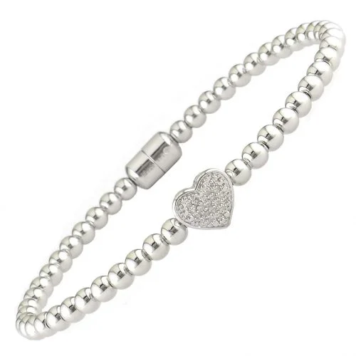 stainless diamond heart ball bangle