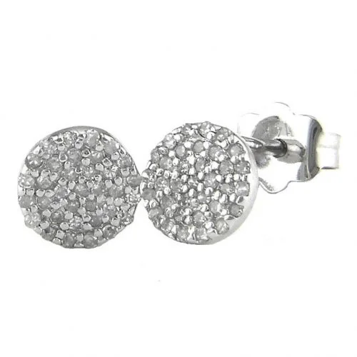 14k white gold all pave circle cluster earring stud