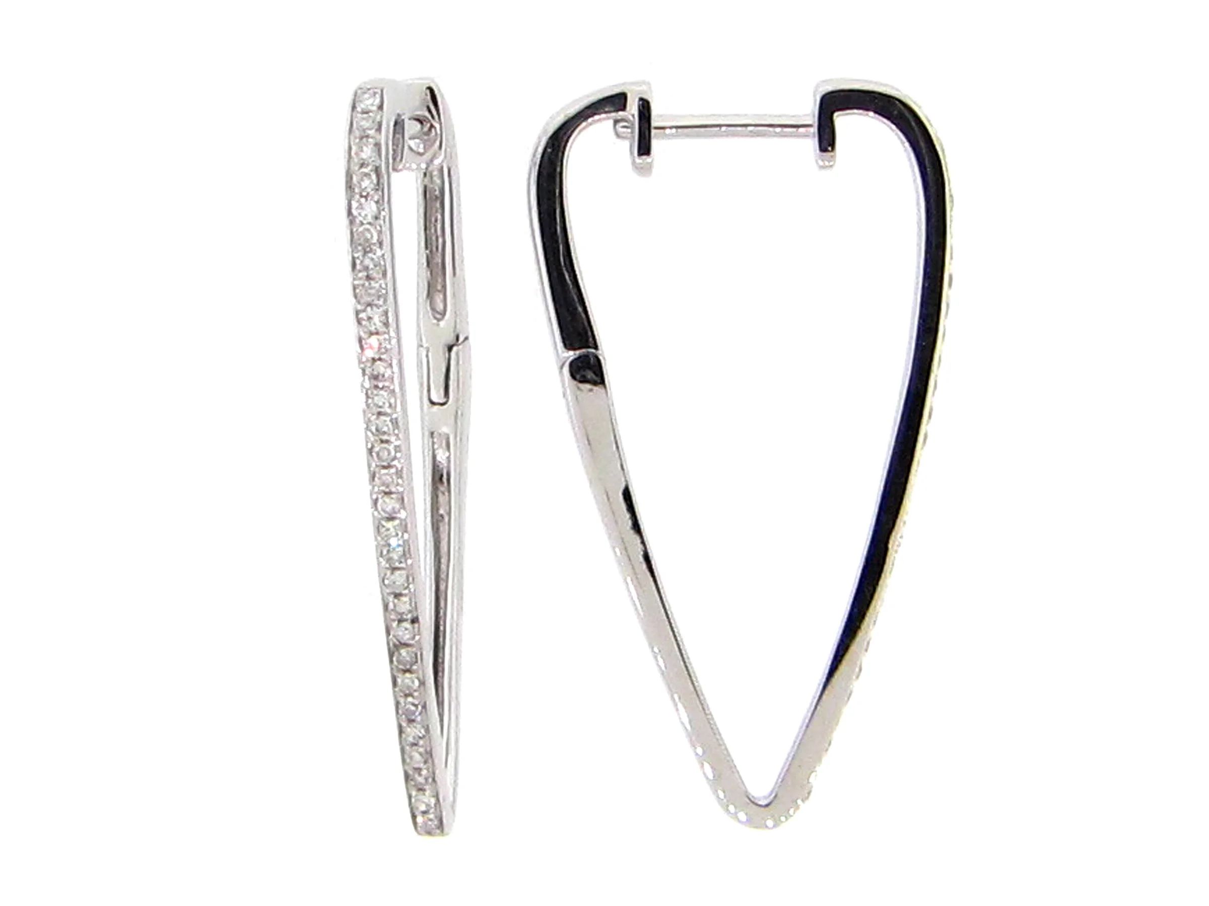 14K Long triangular diamond hoop earring