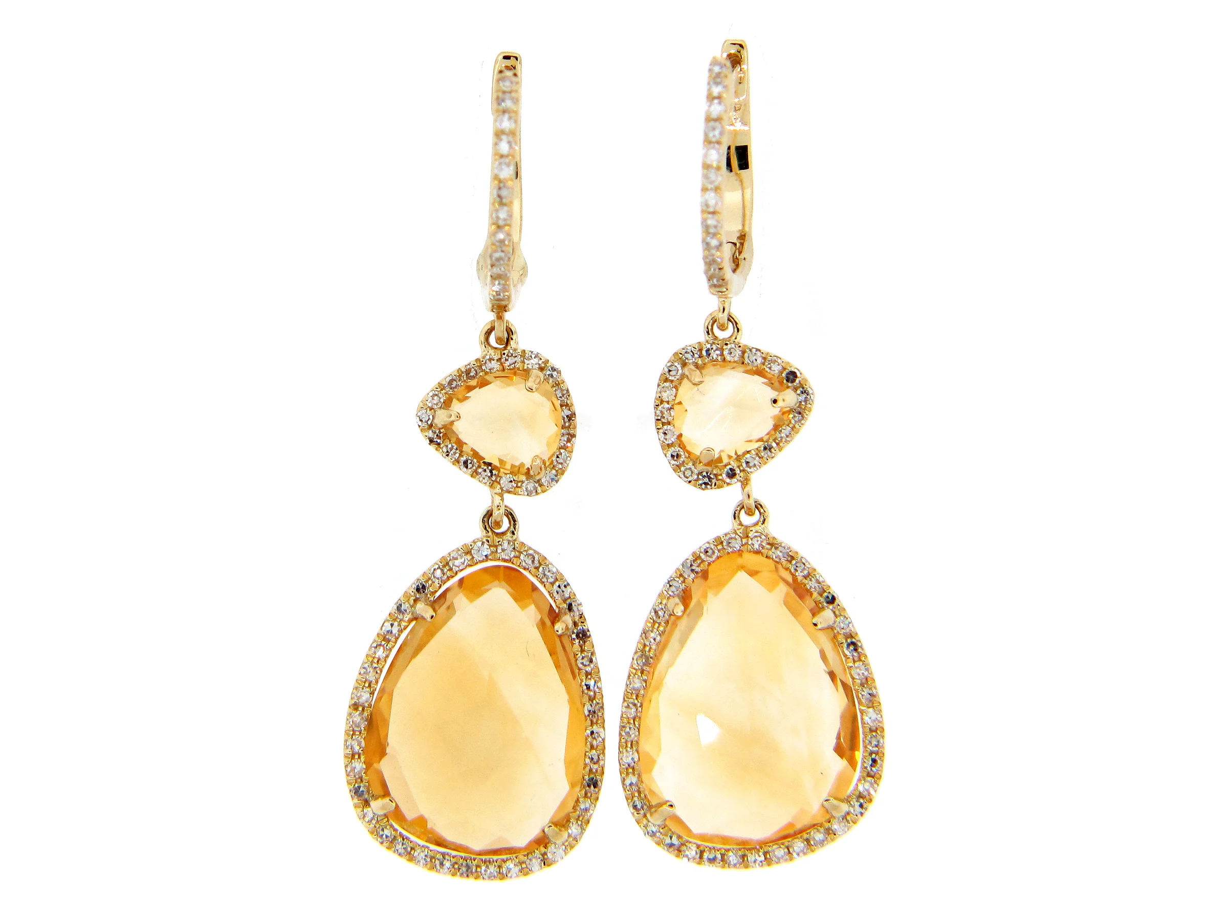 14k yellow gold diamond and citrine dangle earring