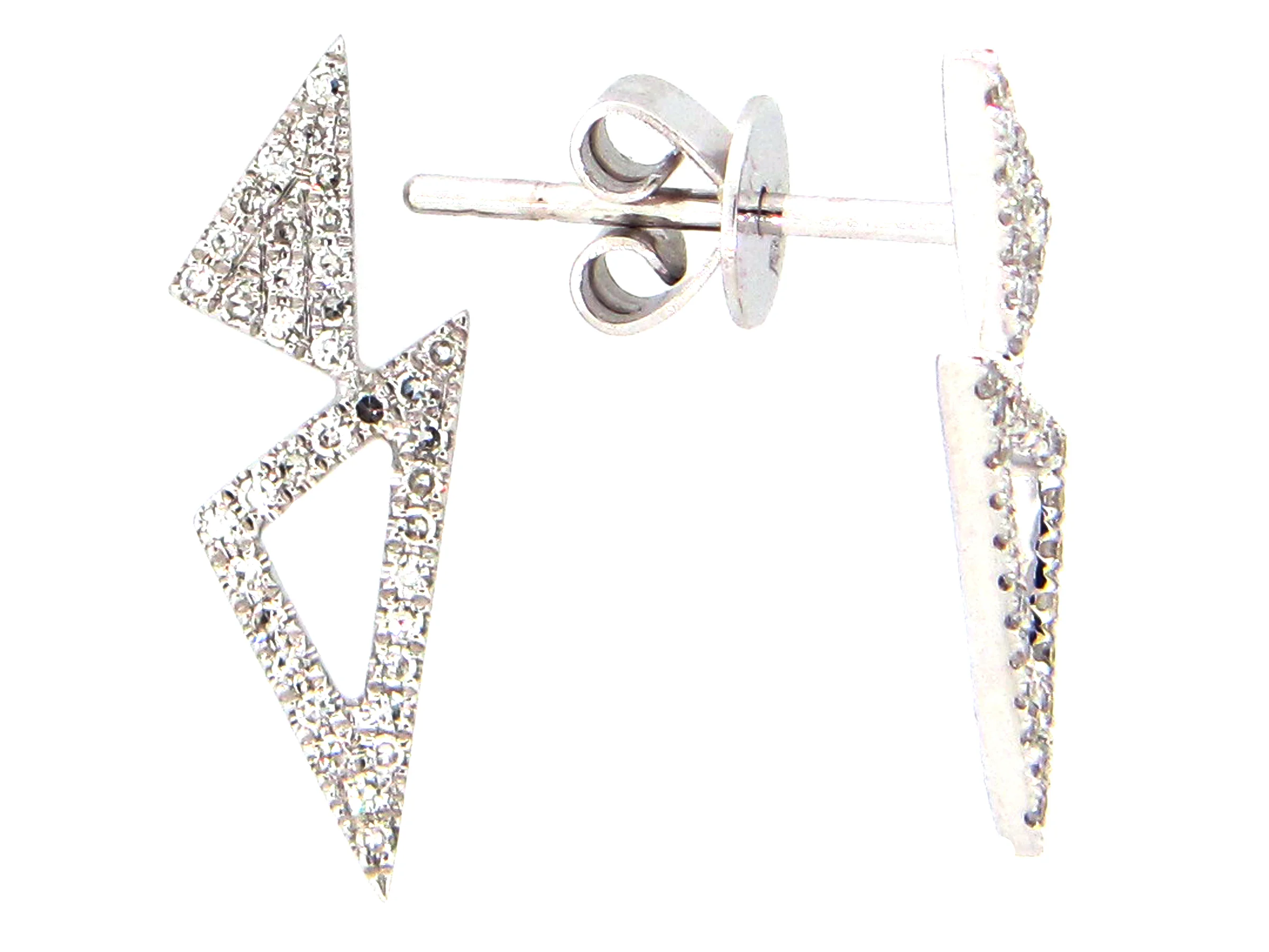 14k White Gold double diamond triangle stud earring