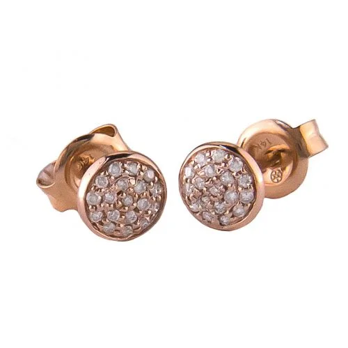 14k rose gold round pave 5.5 mm stud earrings  