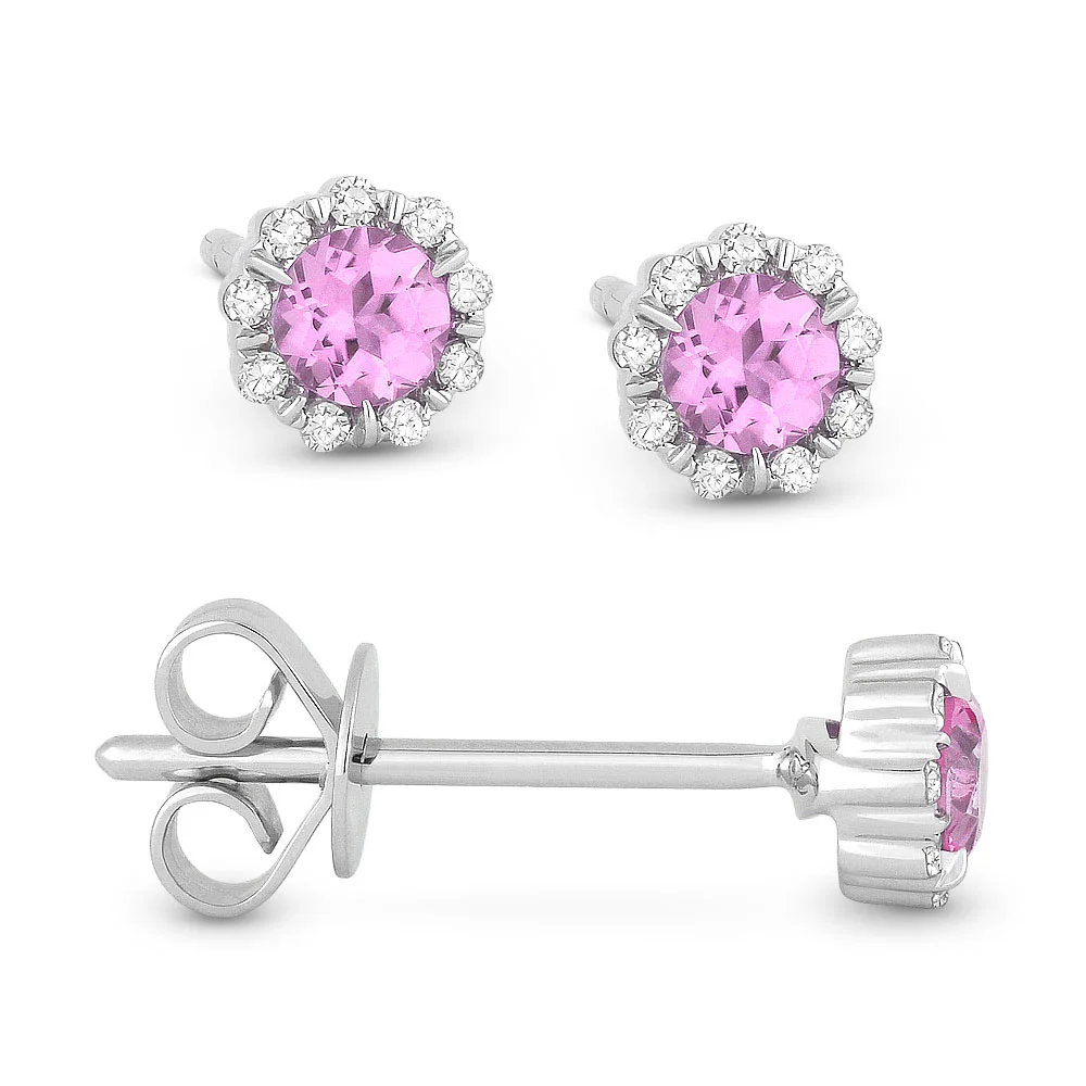 14k White Gold Diamond and Pink Corundum Studs 