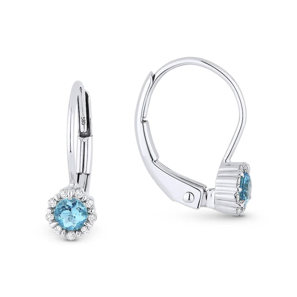 14k White Gold Diamond and Blue Topaz European wire 