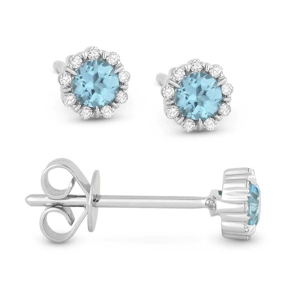 14k White Gold Diamond and Blue Topaz Studs 