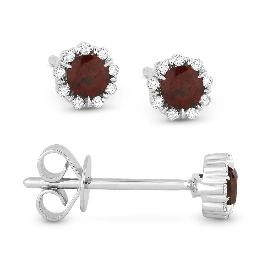 14k White Gold Diamond and Garnet Stud