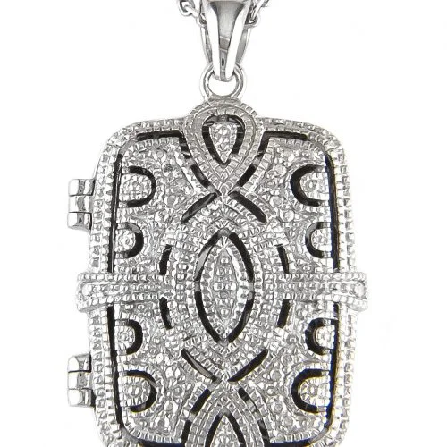 sterling silver locket with chain and diamonds