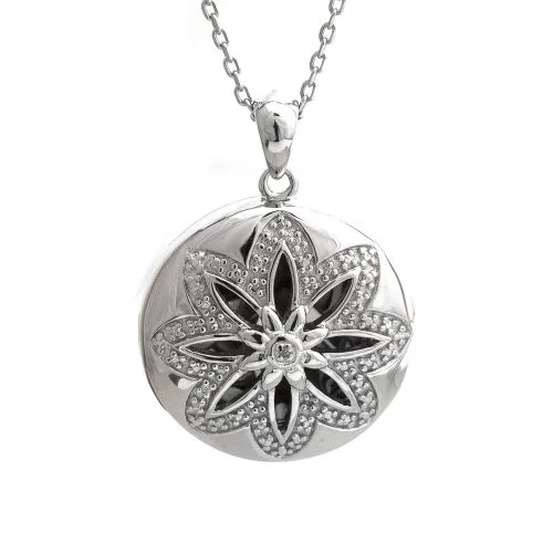 Sterling silver round diamond locket with chain