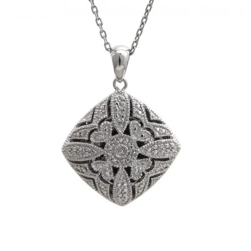 diamond shaped sterling and pave diamond locket with chain