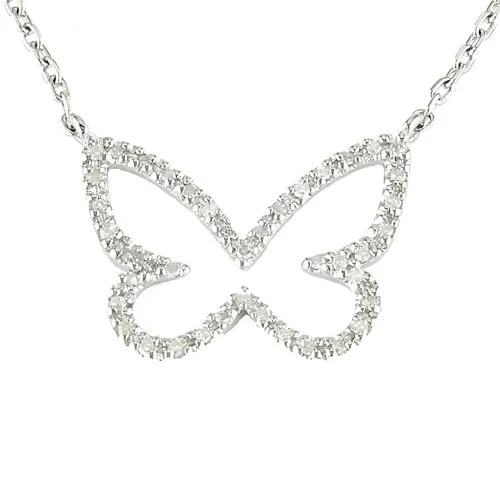 sterling outline diamond butterfly with chain