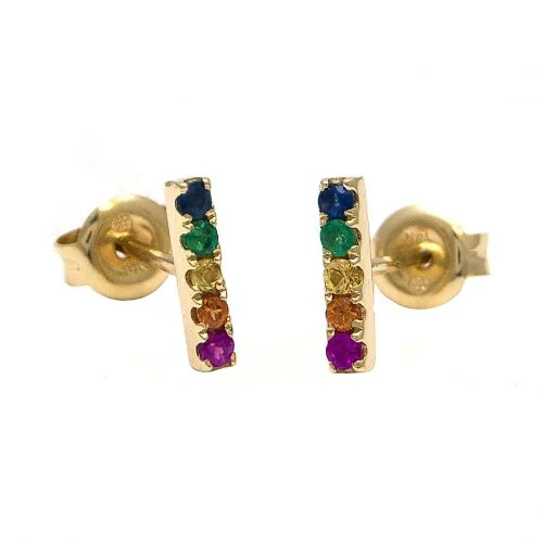 14K Rainbow Bar Earring