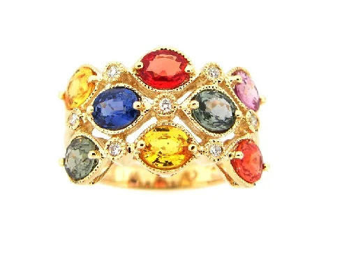 3 row multicolor rainbow saphires and diamonds