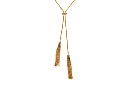 14k yellow gold long diamond larriet wuth tassel dangles