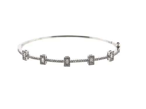 stunning 14k white gold baguette and round diamond bangle bracelet