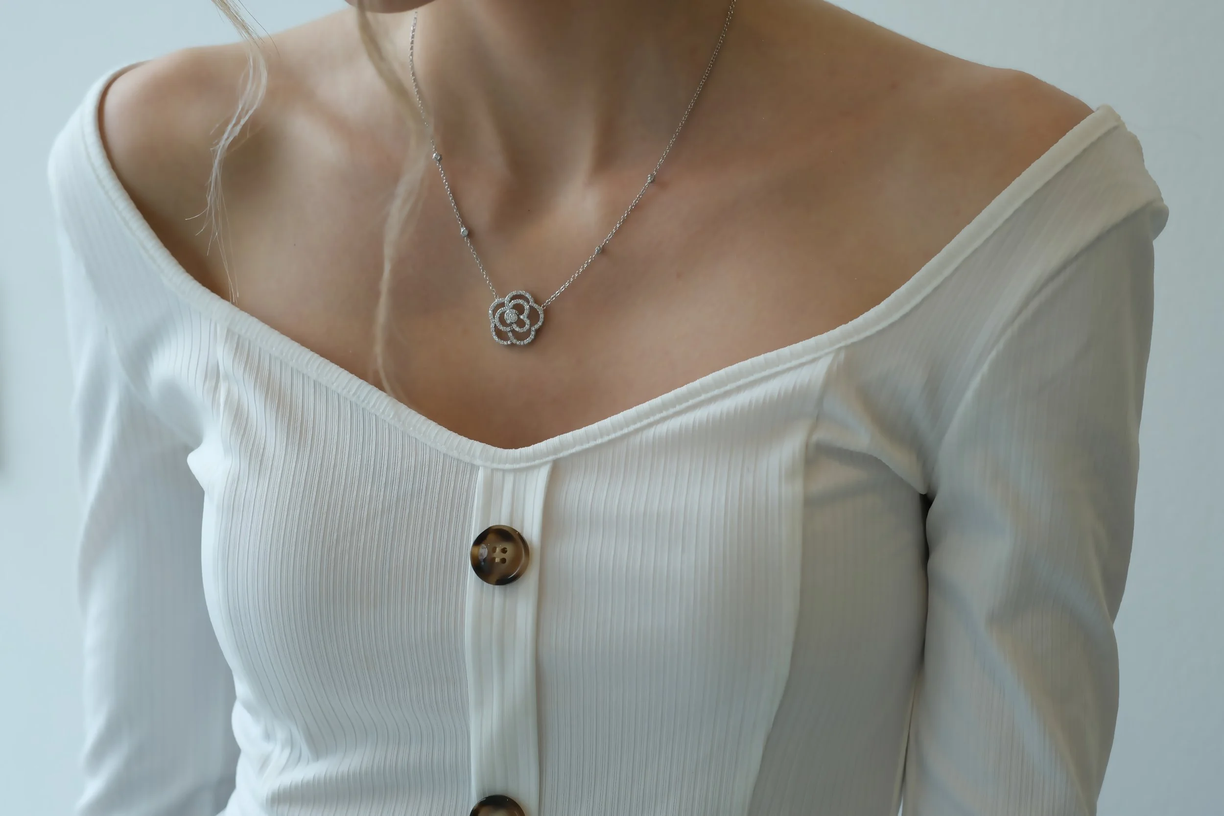 14k white gold Camilla Rose Diamond Necklace 