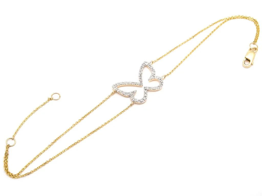 14k two tone diamond butterfly bracelet