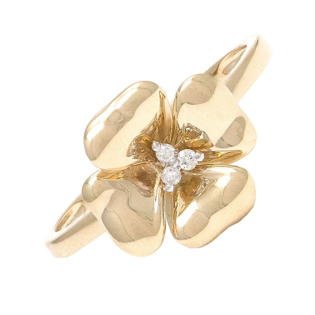 14k Yellow Gold Flower Ring with Diamond Center — The Jewelry Showroom