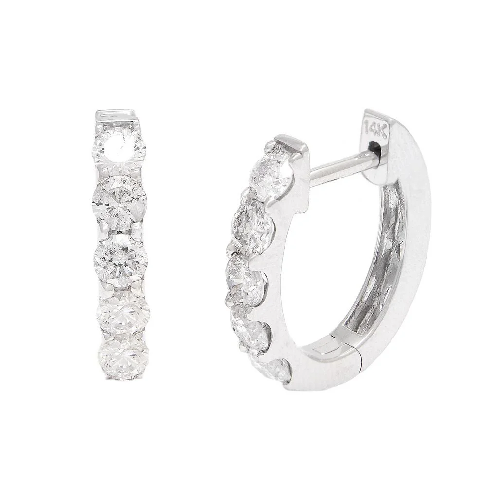 14k White Gold Huggies with Diamonds 