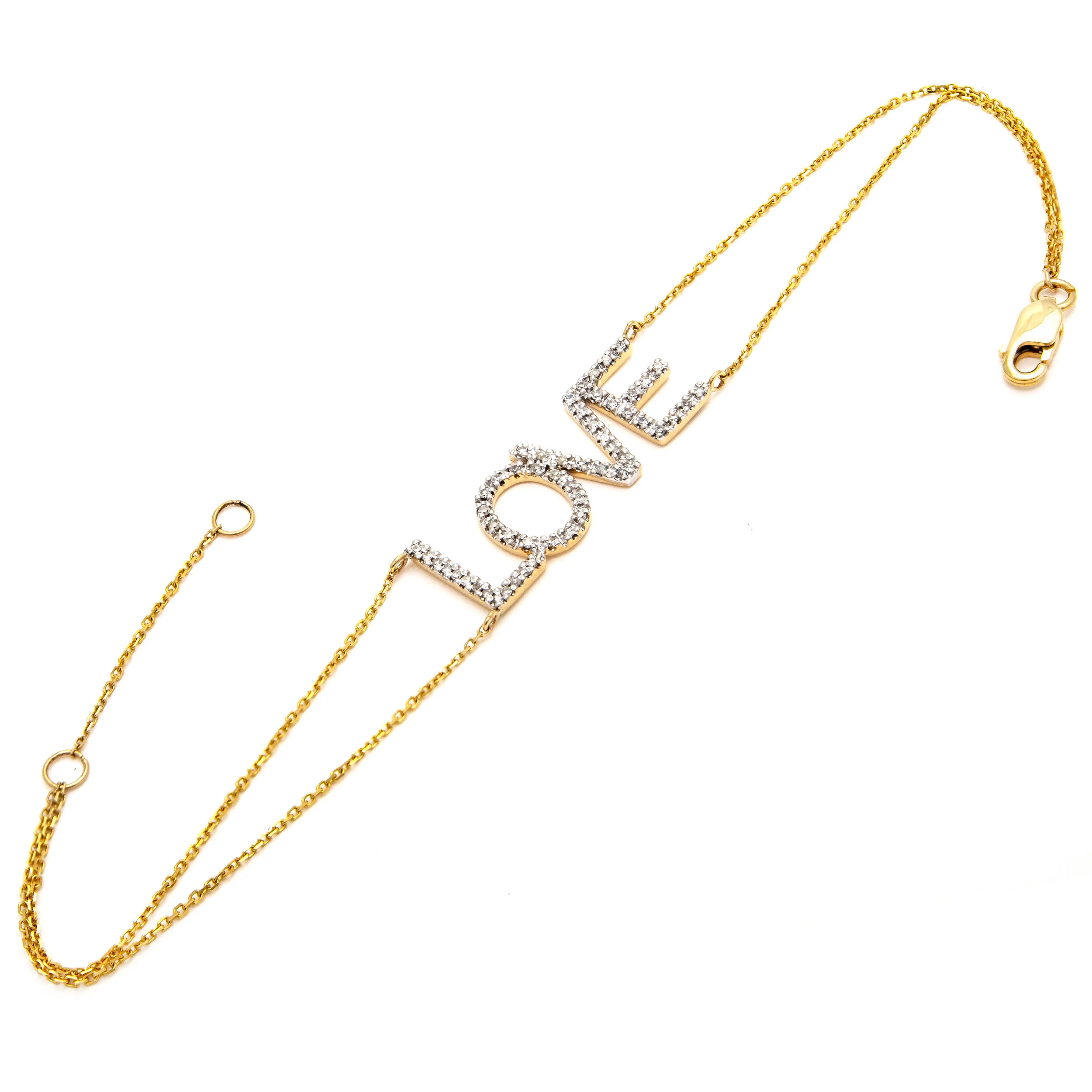 14k Yellow Gold LOVE Diamond Bracelet 