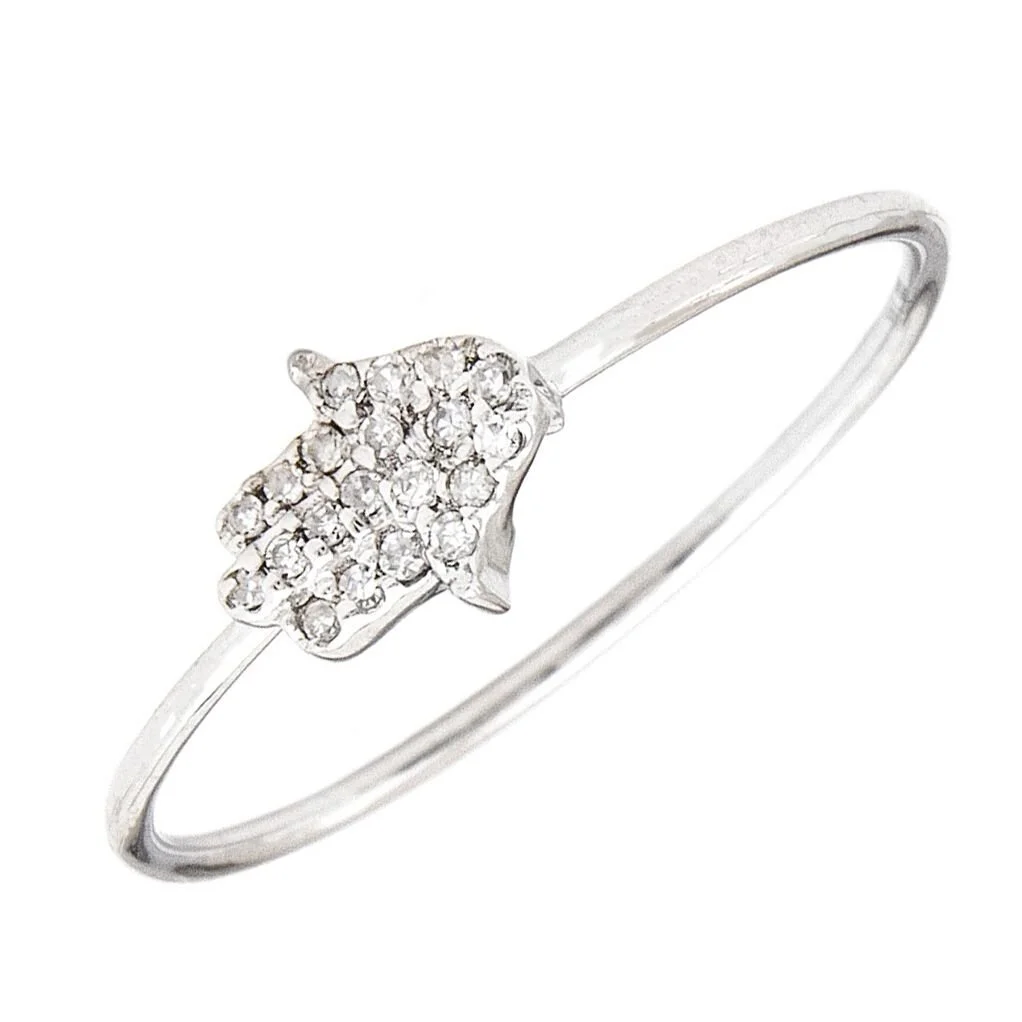 14k White Gold Diamond Hamsa Ring
