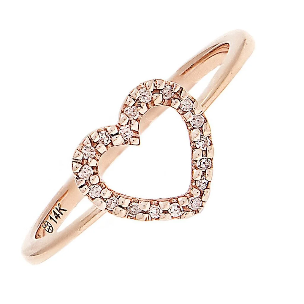 14k Rose Gold Single Heart Diamond Pave Ring