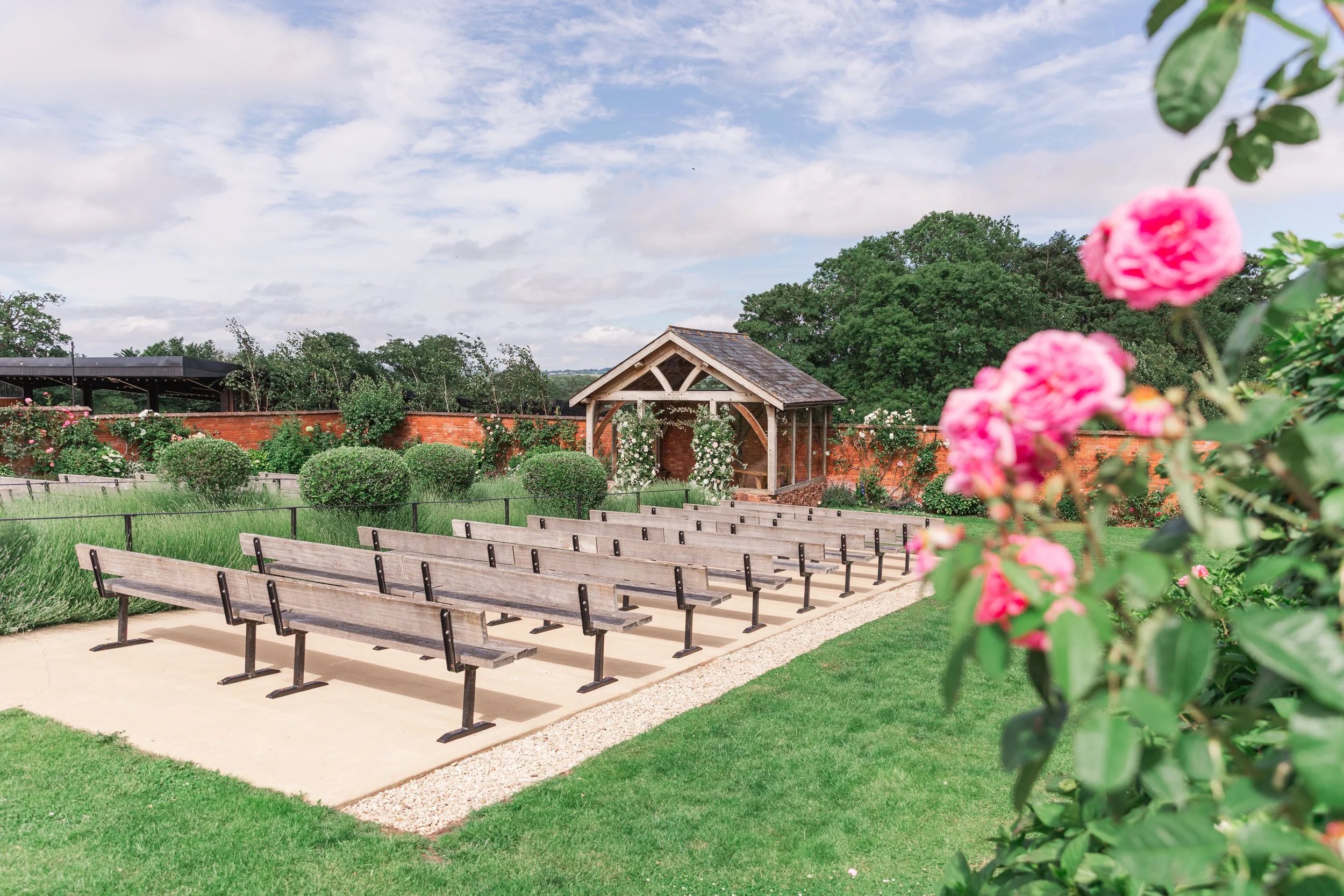 An outdoor ceremony in a Devon Walled garden