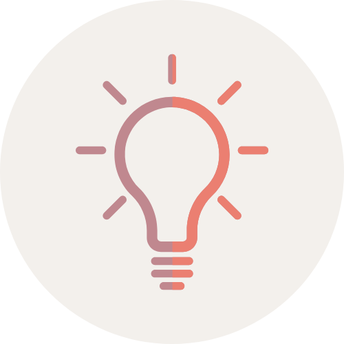 Icon on brown and orange of a light bulb shining signifying a good idea