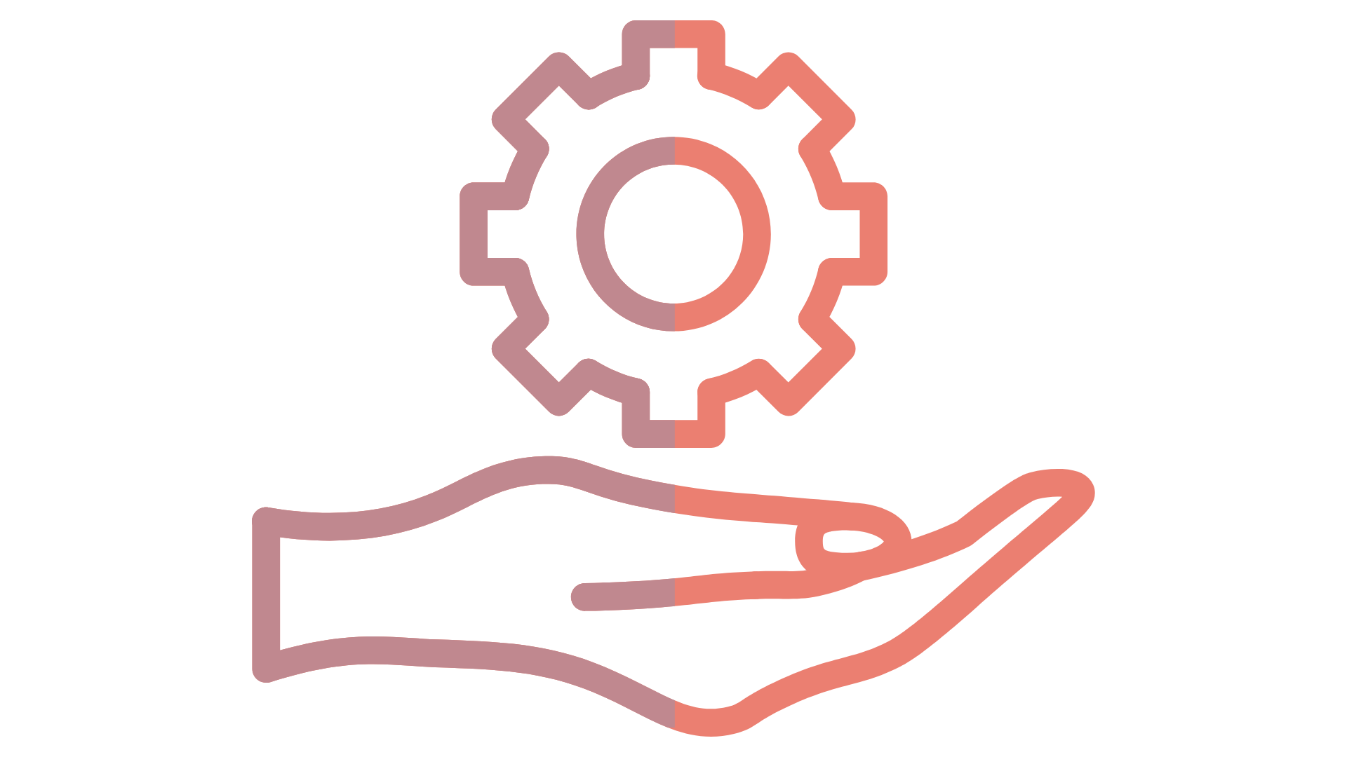 Orange icon of a hand holding up a gear signifying support of inner workings