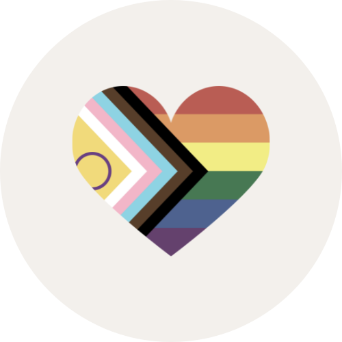 Icon of the Pride flag with all the colours of the rainbow and other colours for transgender, racial justice and intersex recognition