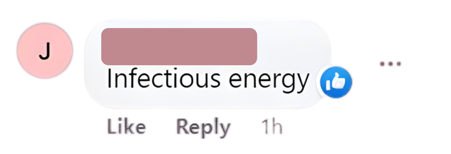 Testimonial comment 'infectious energy'