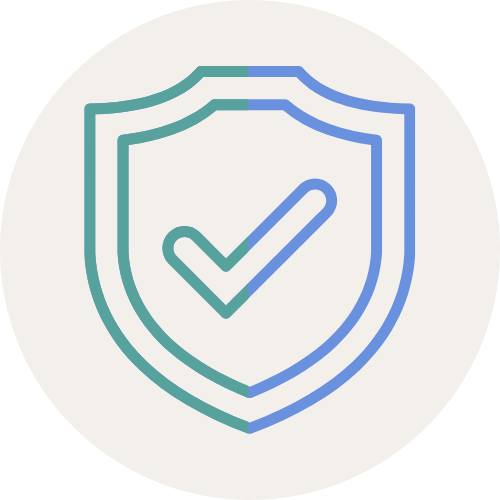 Icon of a shield with a tick in it to represent safety for the psychological safety