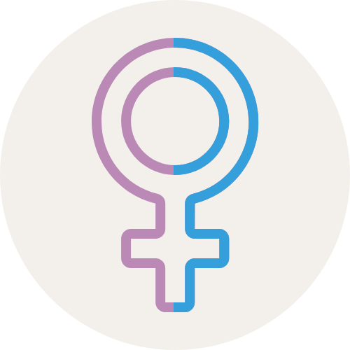 Icon in purple and blue of the symbol for female which is an ank - a circle at the top with a + sign at the botton