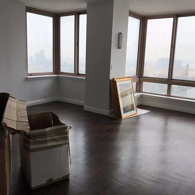 The &ldquo;Before&rdquo; view of the Dining Area. Fabulous river view but challenging location of wall ac unit.