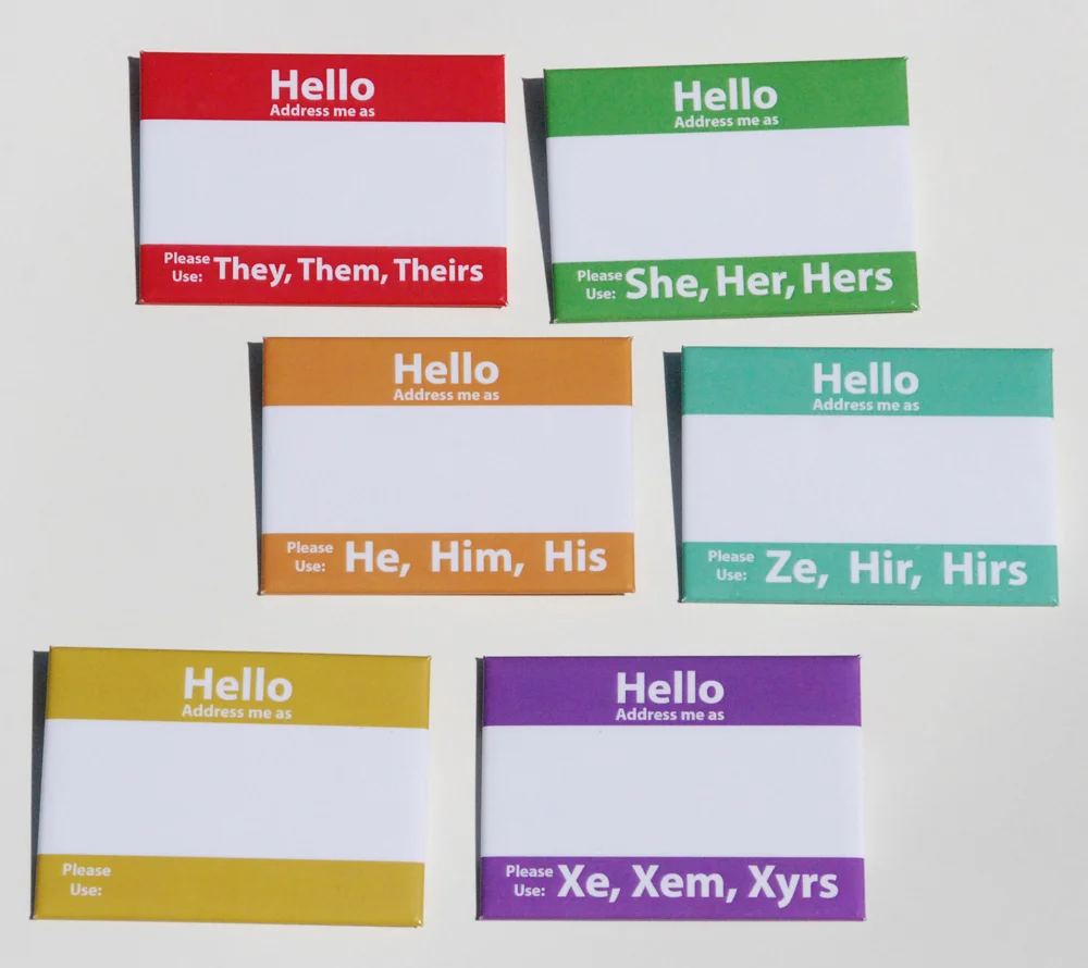 Rectangular Pronoun Name Tag Button