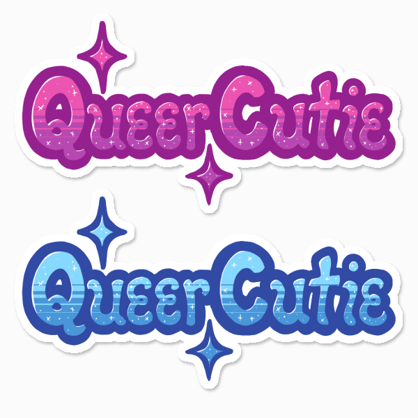 “Queer Cutie” Sticker in 2 proposed colourways