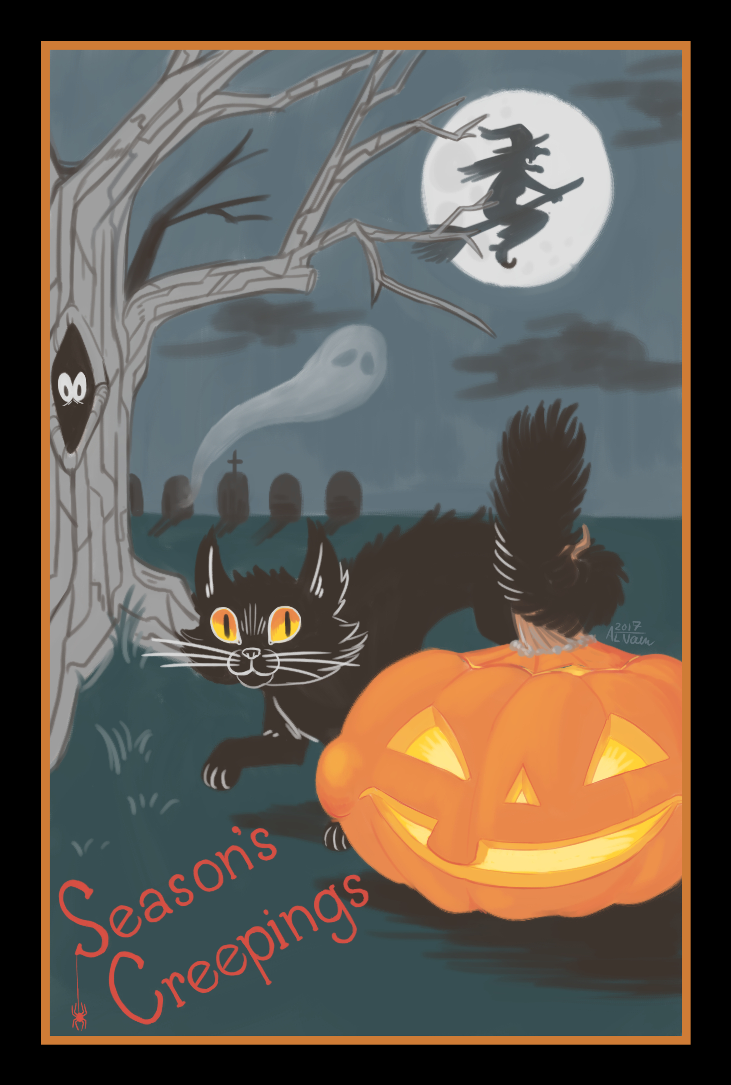  “Season’s Creepings”  Halloween Postcard, digital 2017 