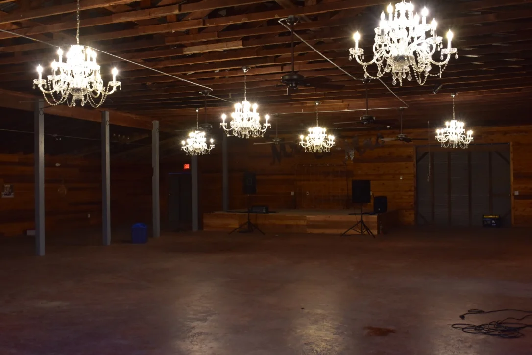 Reception Interior with View of Raised Stage.