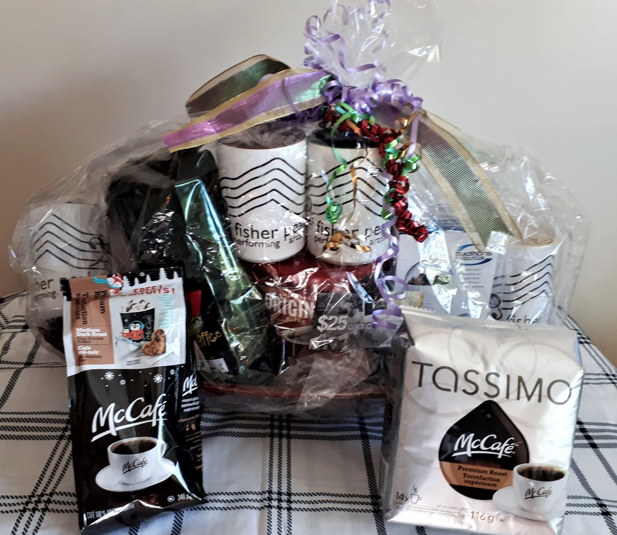 2nd Prize contains: 4 custom mugs from Cranbrook Photo, Coffee from Tim Hortons and Kootenay Roasting Company, coffee grinder and press from Canadian Tire, 25$ Gift Certificate from Hot Shots, coffee + coffee pods + coffee coupons from McDonalds.