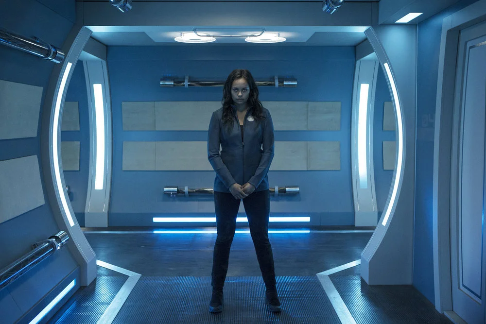 Frankie Adams as Bobbie Draper, from The Expanse . Draper is a Martian soldier, and she is shown here in a location that serves as the show’s shorthand for opulence.