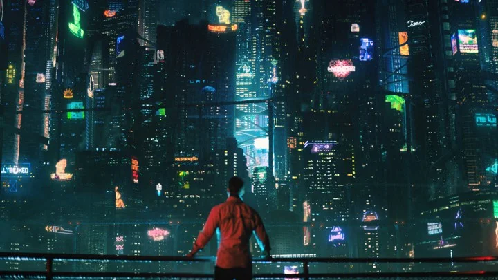 Cityscape from Netflix’s Altered Carbon (2018), based on Richard K. Morgan’s 2002 novel of the same name. Part of the seed for this piece was a youtube video on cyberpunk aesthetics by the channel Just Write.
