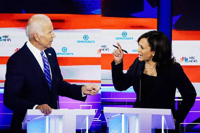 Edited photo from Slate.com (Drew Angerer/Getty Images) depicts Joe Biden and Kamala Harris — the angle is not terribly good, but this seems to me to be raw emotion.