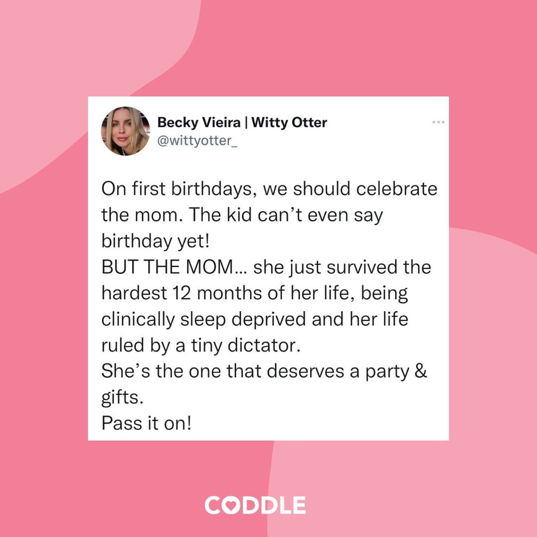 What if we have both? Celebrate mom with wine, margaritas etc, but also bring more 18-month onesies for the baby. ​​​​​​​​
​​​​​​​​
We should celebrate ourselves because the first year is hard and also knowledge baby as well. ​​​​​​​​
​​​​​​​​
What d