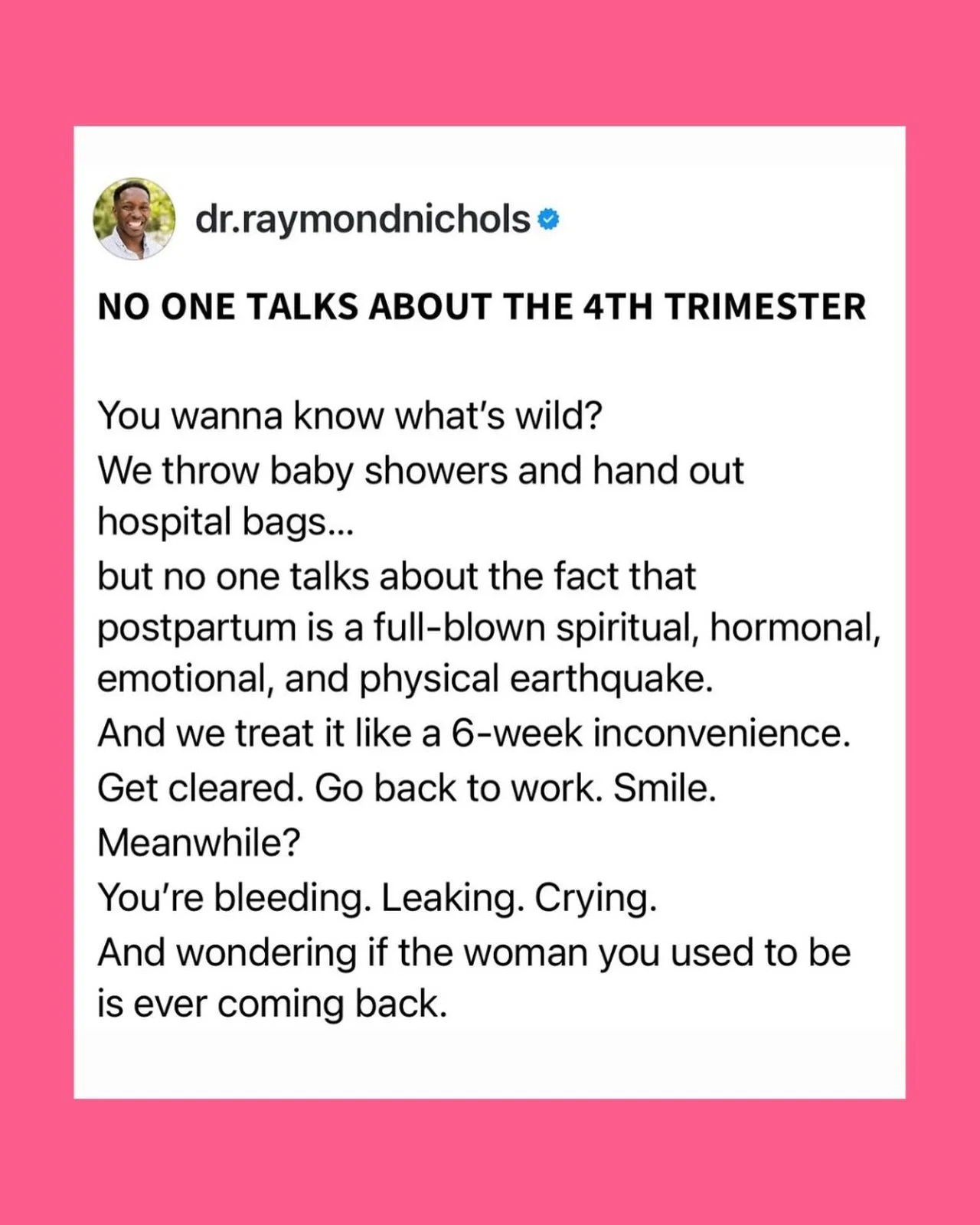 We celebrate bumps, baby showers, and hospital bags&hellip;
but rarely talk about what comes after.

The truth? Postpartum isn&rsquo;t a quick six-week recovery.
It&rsquo;s a deep transformation &mdash; hormonal, emotional, physical, and spiritual. 
