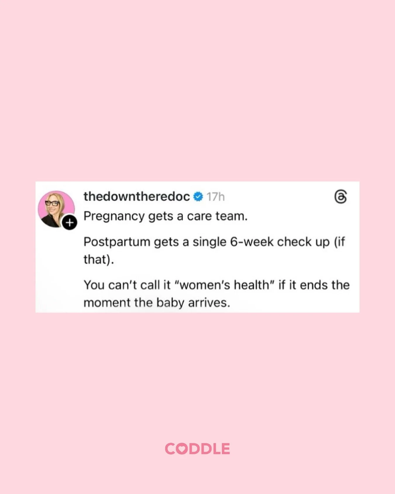 Pregnancy gets a whole care team&hellip; postpartum gets a 6-week check (maybe).

This is why CODDLE exists &mdash; because your healing matters long after baby arrives. Real support. Real recovery. Real care for mamas. 💗

Plan for postpartum - comm