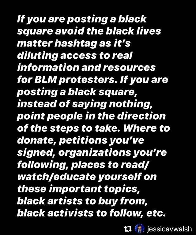 #Repost @jessicavwalsh - copied her resource list link in my bio
・・・
Show solidarity but do not stay silent, spread information and resources and amplify black voices. Link in bio for petitions to sign, places to donate, black activists to follow and