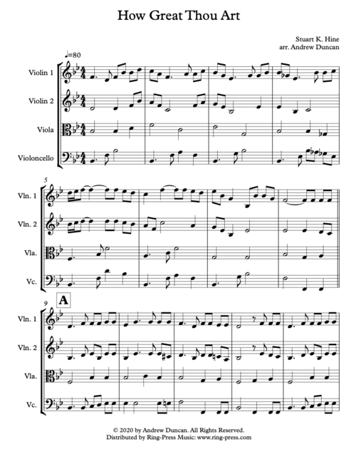 How Great Thou Art for String Quartet Sheet music for Violin