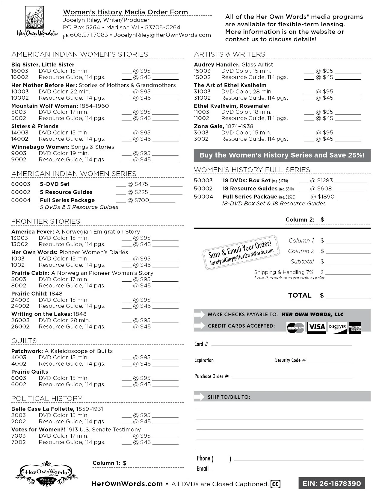 Her Own Words Order Form