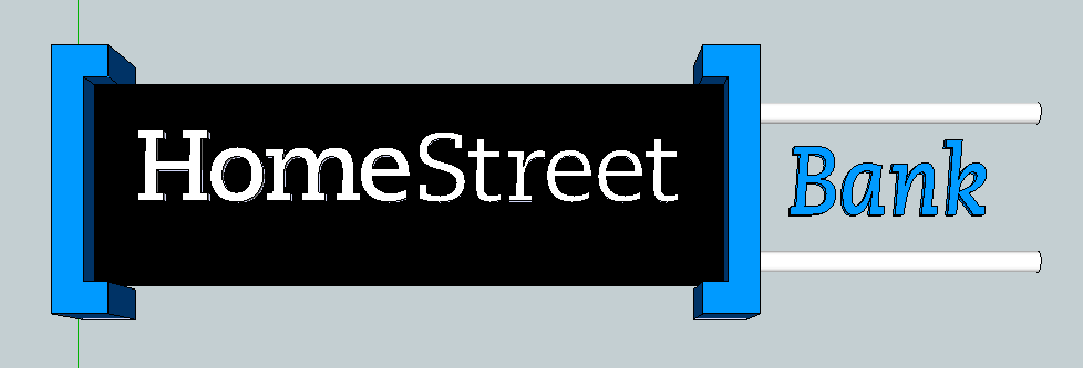 Wexley School for Girls project, HomeStreet Bank exterior signage. Initial SketchUp drawing. The concept was to juxtapose the typical channel signage with neon. 2014