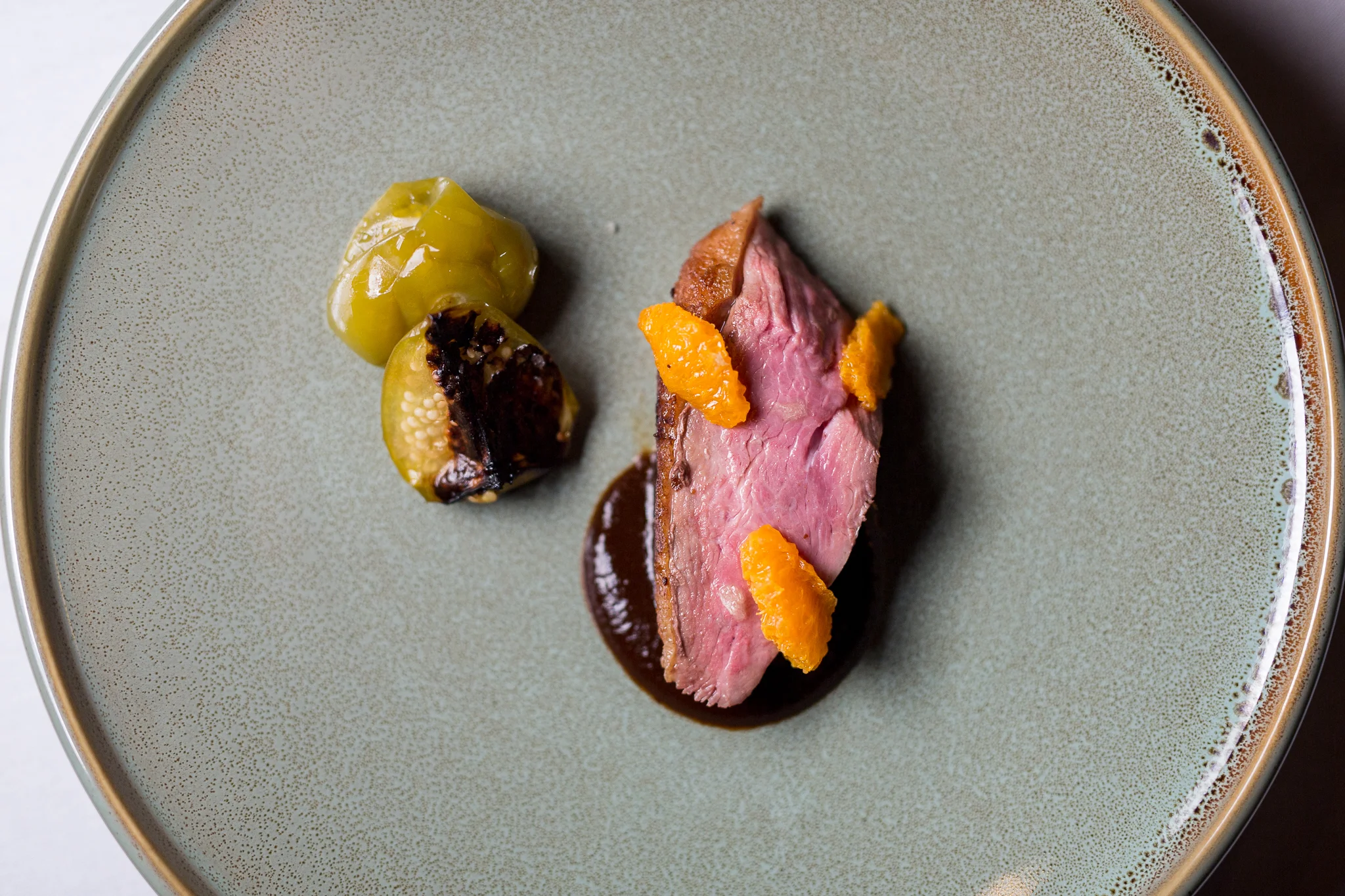 Duck a l'Orange, Mole Negro, Charred Tomatillo