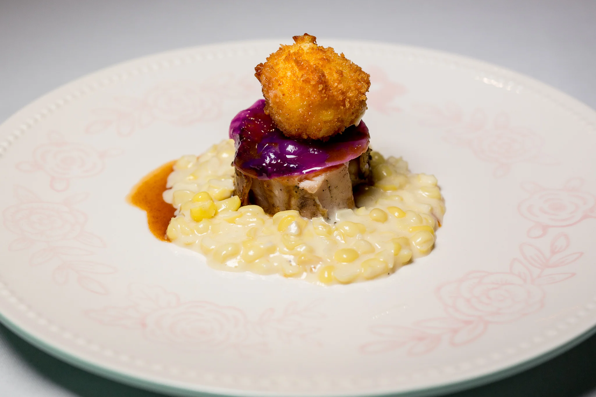 Lapin Asado, Elote Cremeux, Cojita Croquette, Veal Jus